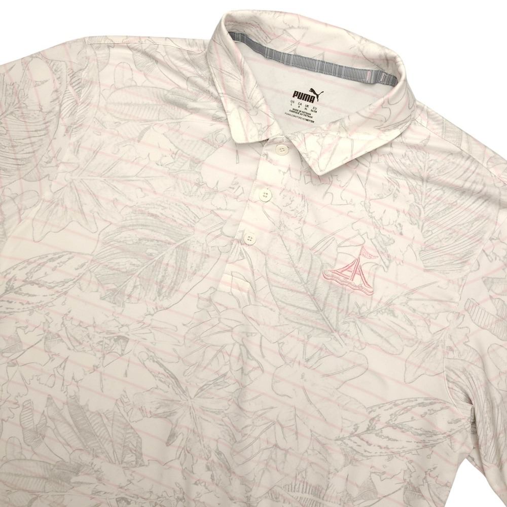 Puma Polo Shirt Mens L White Floral Golf Performance Stretch Lightweight Top